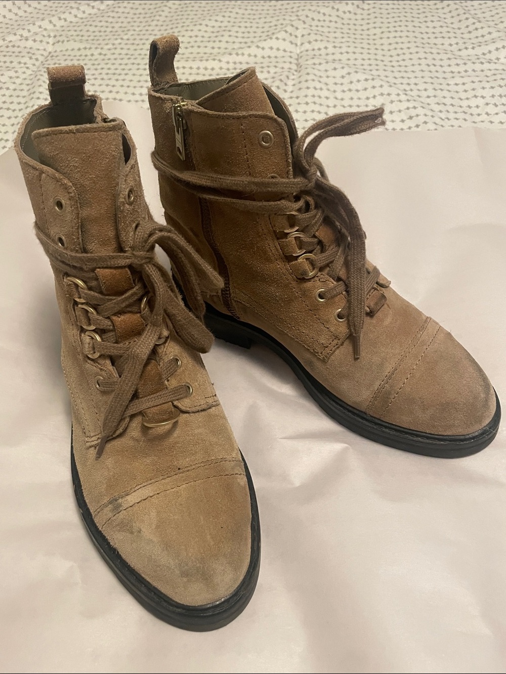 All Saints Women's Tan Suede Lace-Up Ankle Booties